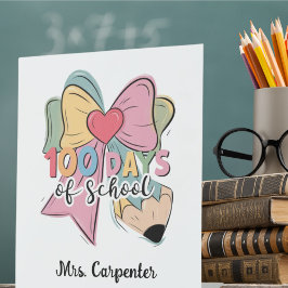 Expositor En L 100 Días Escolares ✏️ Diseño De Lápiz Coquette Bow