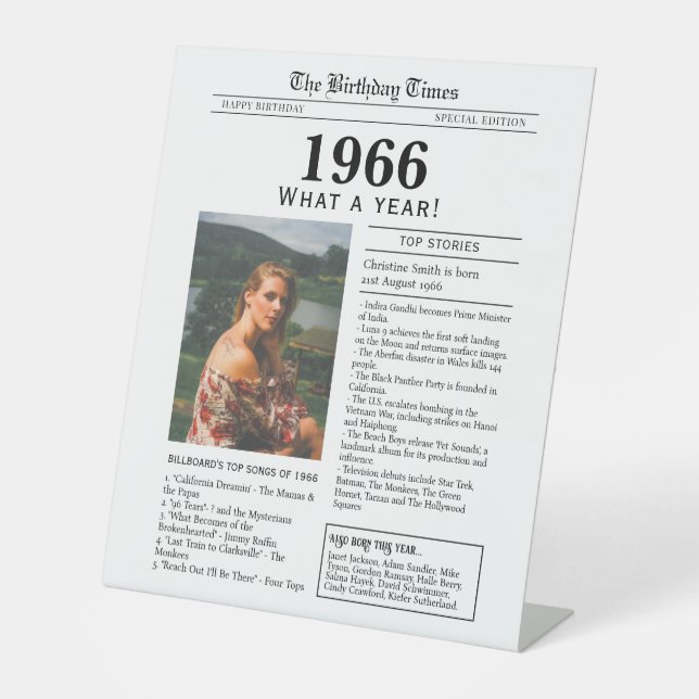 Expositor En L 1966 Birthday Newspaper Tabletop Pedestal Sign (Anverso)