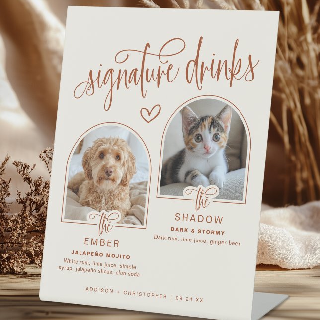 Expositor En L 2 Bebidas de firma de Boda de foto Mascota (Shown on an 8" x 10" pedestal sign)