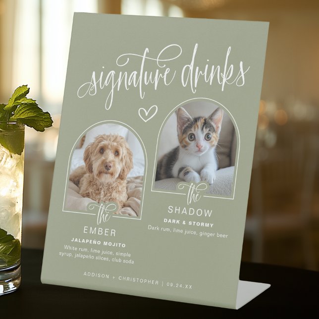 Expositor En L 2 Bebidas de firma de Boda de foto Mascota (Shown on an 8" x 10" pedestal sign)