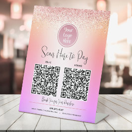 Expositor En L 2 Código QR Logo Rosa Brillo Arcoíris Ombre Pagar