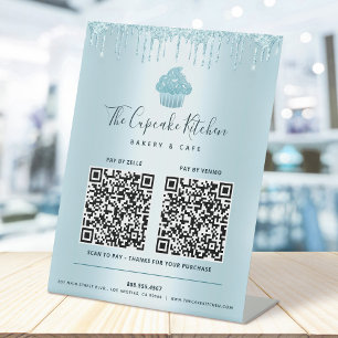 Expositor En L 2 Código QR Paga Aquí Cupcake Brillante Azul Panad