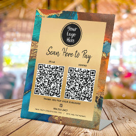 Expositor En L 2 Código QR Paga Aquí Logo Oro Turquesa Azul Ágata