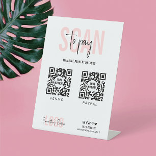 Expositor En L 2 códigos QR escanean para pagar el pago rosa feme