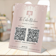 2 Códigos QR Paga Aquí Pastelería Glitter Rosa Dor