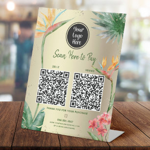 Expositor En L 2 Códigos QR Pagar Aquí Logo Palma Tropical Hoja d