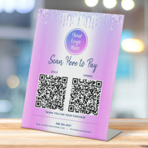 2 Códigos QR Pagar Aquí Logotipo Personalizado Pur