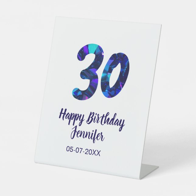Expositor En L 30.º cumpleaños añadir nombre fecha año brillo azu (Anverso)