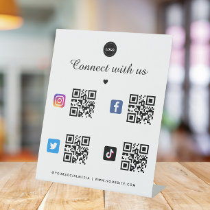 Expositor En L 4 Social Media Qr Code Heart Logo TikTok Facebook
