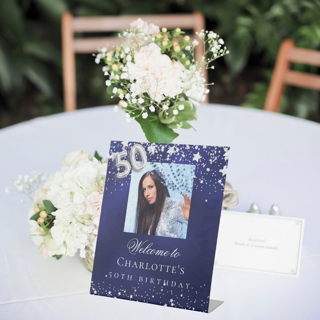 Expositor En L 50.º cumpleaños estrellas de plata azul foto bienv (Subido por el creador)