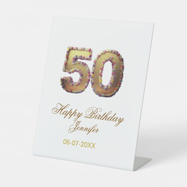 Expositor En L 50th birthday add name date year gold floral bold  (Anverso)