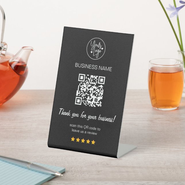 Expositor En L 5 Star Review QR Code Reseñas comerciales Black (In Situ)