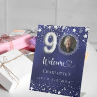 90.º cumpleaños estrellas de plata azul foto bienv