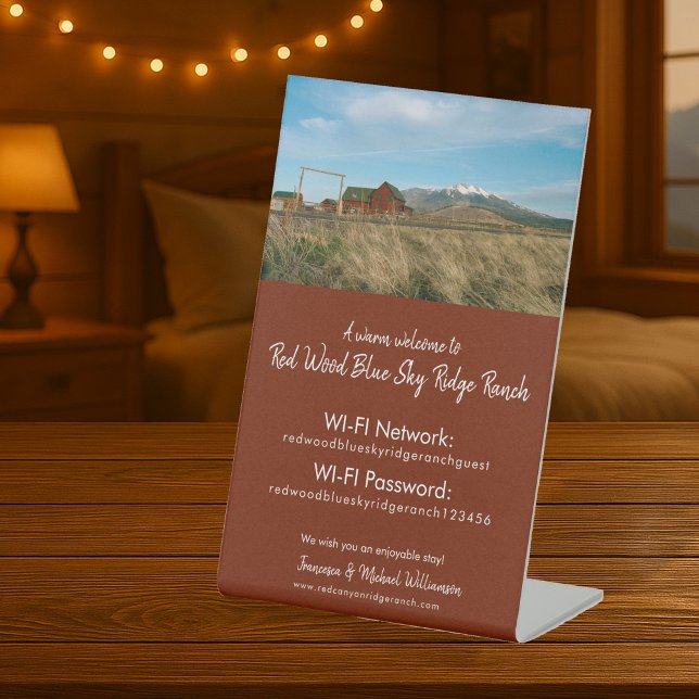 Expositor En L Acceso WIFI de alquiler de pequeñas vacaciones - F (guest wifi and network access sign with custom photo option for vacation rental properties)
