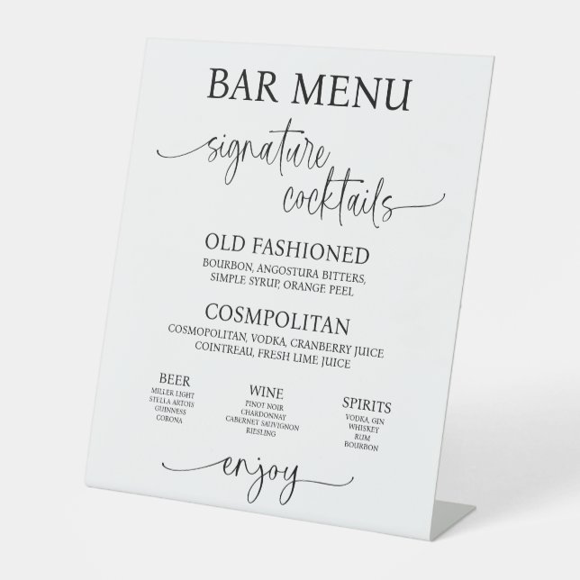 Expositor En L Acrylic Wedding Bar Menu Sign (Anverso)