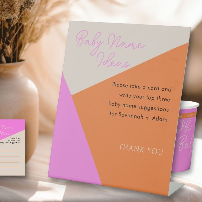 Expositor En L Actividad moderna de ducha con nombres de bebé ros (Baby Shower Activity table sign for Baby Name Suggestions from my Tricolor Baby Shower Collection)