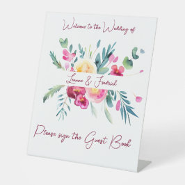 Expositor En L Acuarela rosa y Fushia floral costumbre Boda