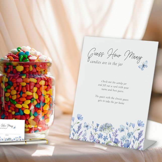 Expositor En L Adivinen Cuántos Flores Azules Duerman Rótulo de j (Guess How Many game sign (matching cards available) from my Blue Wildflower Bridal Shower Collection)