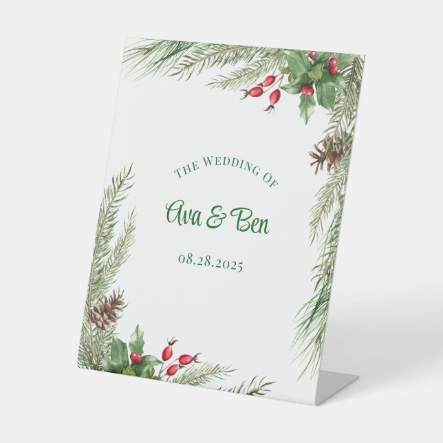 Expositor En L Agujas de pino boda de guirnalda de berry roja (Anverso)