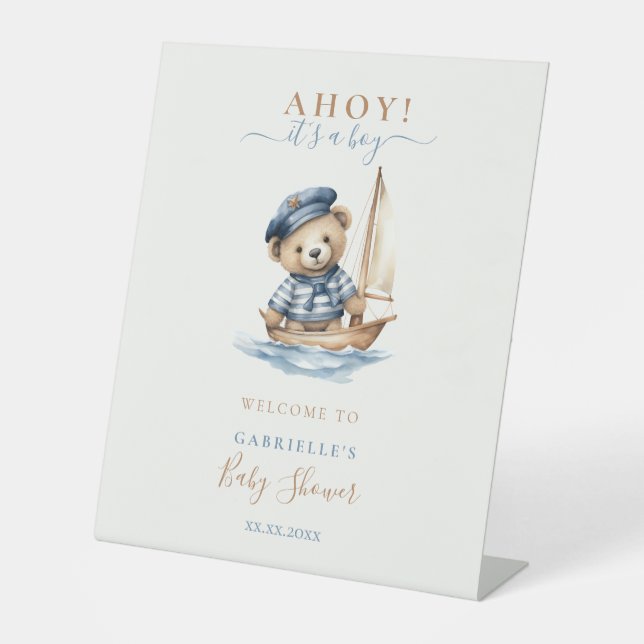 Expositor En L Ahoy es un niño Teddy Bear bienvenida Baby Shower (Anverso)