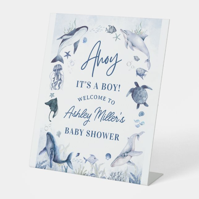 Expositor En L ¡Ahoy! Es un niño, Under the Sea Boy Baby Shower (Anverso)