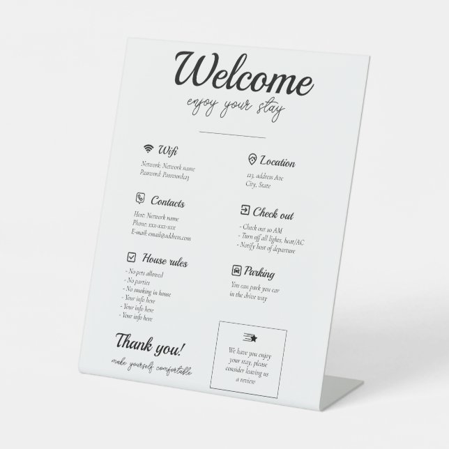 Expositor En L Airbnb Vacation Rental House Bienvenida Rótulo Ped (Anverso)