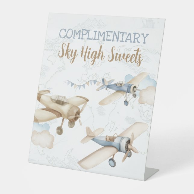 Expositor En L Airplane Aviator Pilot 1st Birthday Sky High Sweet (Anverso)