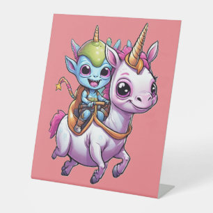 Expositor En L Alienígena espacial Cute montado en unicornio dive