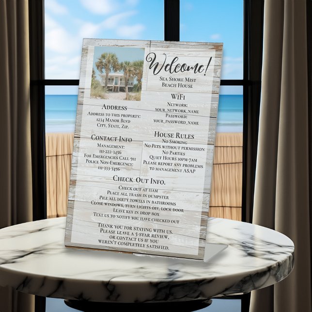 Expositor En L Alquiler de vacaciones Bienvenida Información para (beach vacation rental home photo guest information sign)