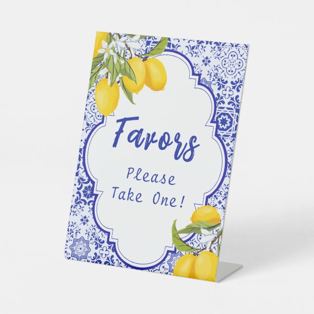 Expositor En L Amarillo Azul Italiano Lemon Bridal Shower Favor (Anverso)