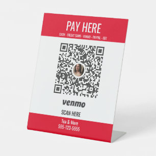 Expositor En L Añadir código QR Venmo Pay Here Red Pedestal Rótul