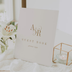 Expositor En L ANDREA Sencillo crema de oro Boda Rótulo de libros