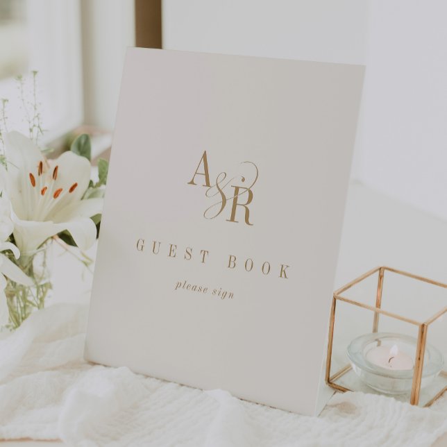 Expositor En L ANDREA Sencillo crema de oro Boda Rótulo de libros (ANDREA Simple Gold Cream Wedding Guest Book Sign)