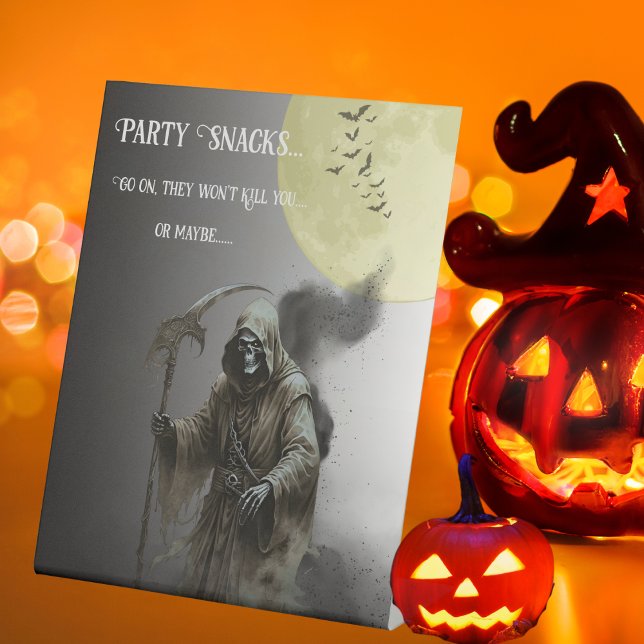 Expositor En L Aperitivos de fiesta de Halloween Grim Reaper (Grim Reaper Halloween Party Snacks Pedestal Sign)