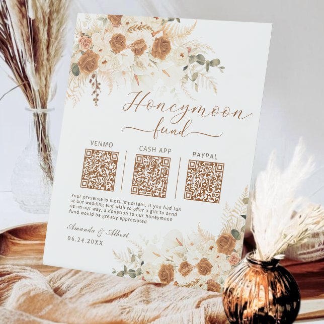 Expositor En L Aplicación QR Cash del Fondo de luna de miel, Dona (Elegant floral wedding décor with digital convenience!)