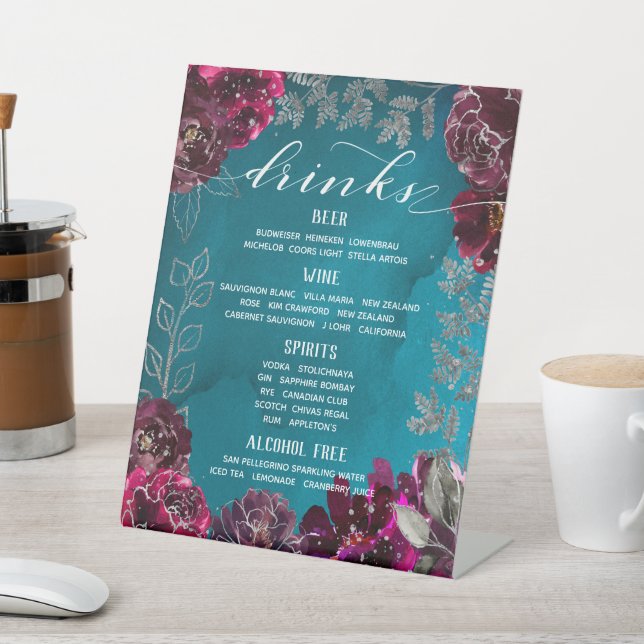 Expositor En L Aqua Verde azulada Merlot Jewel Tone Boda Gran Bar (In Situ)