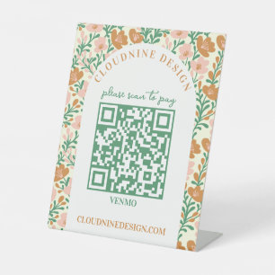 Expositor En L Arco floral rosa verde CÓDIGO QR PARA PAGAR CON ES