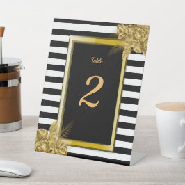 Expositor En L Art Deco, Rosas de oro Stripes Boda Número de tabl