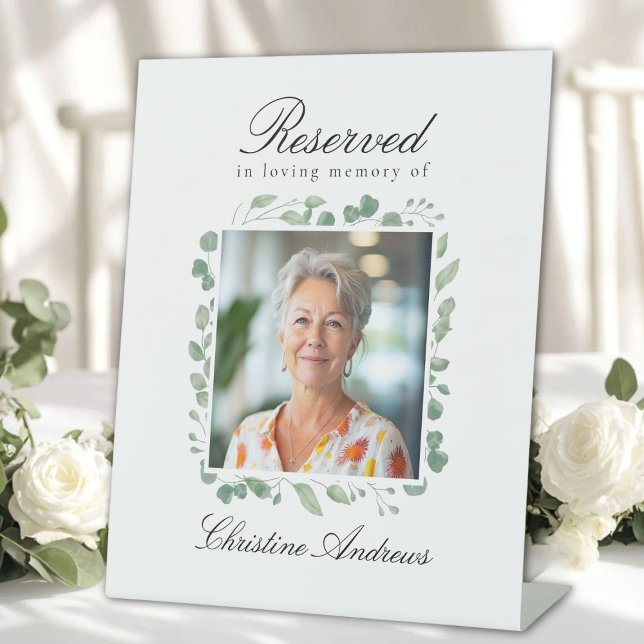 Expositor En L Asiento reservado - Foto Boda Memorial Eucalyptus (Custom Reserved Seat - Eucalyptus Memorial Wedding Photo Pedestal Sign)