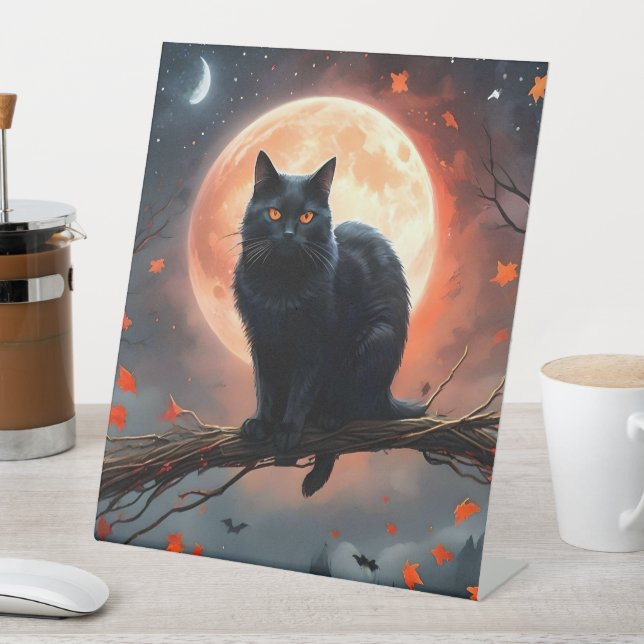 Expositor En L Aterrador Halloween Black Cat Moonlight, (In Situ)