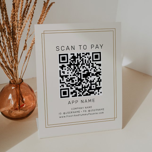 Expositor En L AVERY Chic Oro Negro Crema Negocio Escanea Para Pa (AVERY Chic Gold Black Cream Business Scan To Pay Pedestal Sign)