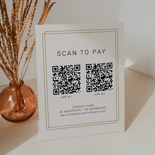 Expositor En L AVERY Chic Oro Negro Negocio 2 Aplicaciones Escane (AVERY Chic Gold Black Business 2 Apps Scan To Pay Pedestal Sign)