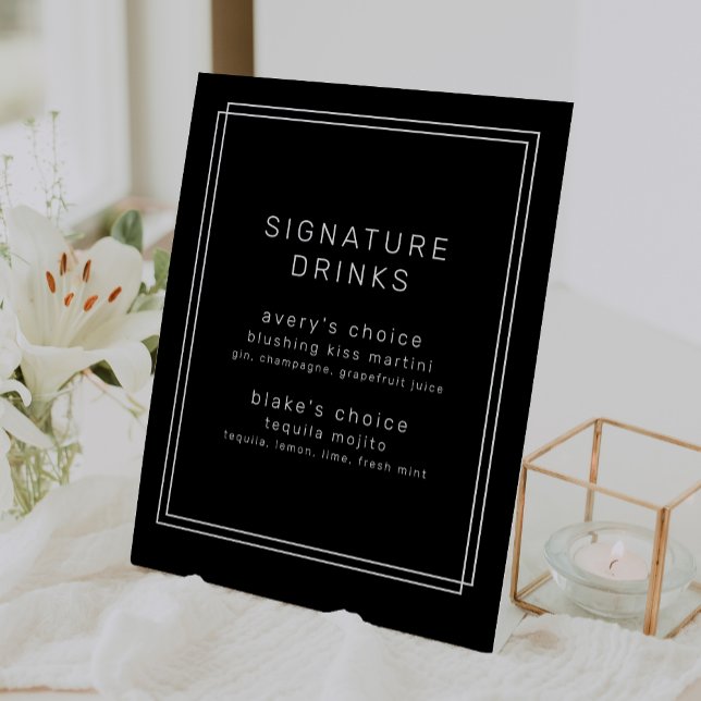 Expositor En L AVERY Modern Black Boda Signature Bebe (AVERY Modern Black Wedding Signature Drinks Pedestal Sign)