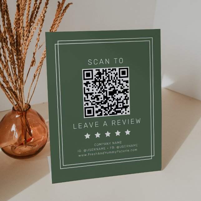 Expositor En L AVERY Rústico Código QR Verde Oscuro Deja una rese (AVERY Rustic Dark Green QR Code Leave A Review Pedestal Sign)