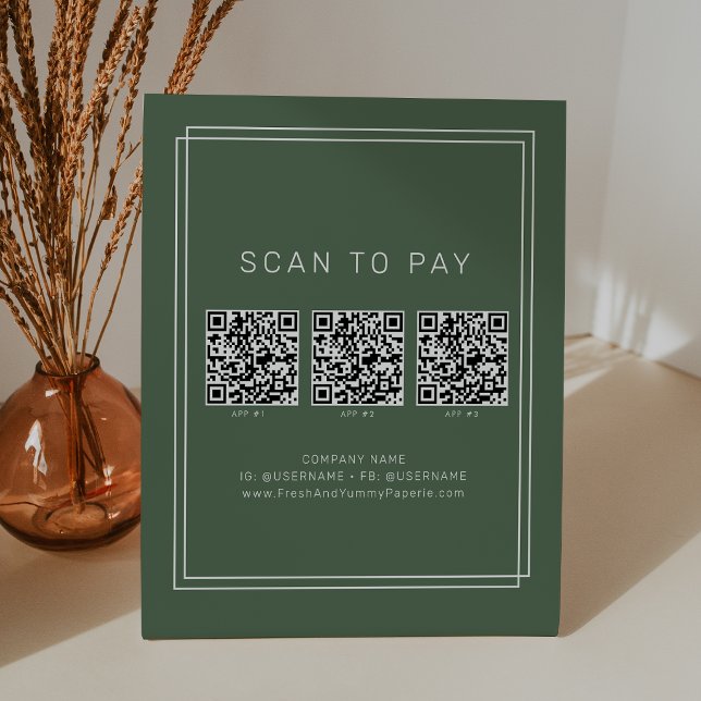 Expositor En L AVERY Verde Oscuro Boho Negocio Código QR Escanear (AVERY Dark Green Boho Business QR Code Scan To Pay Pedestal Sign)