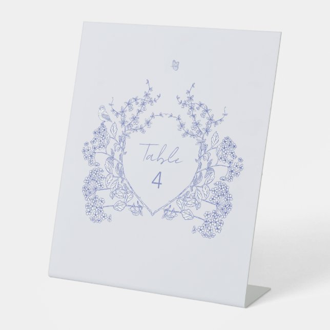 Expositor En L Azul Chinoiserie Boda Número de mesa Pedestal Sig (Anverso)