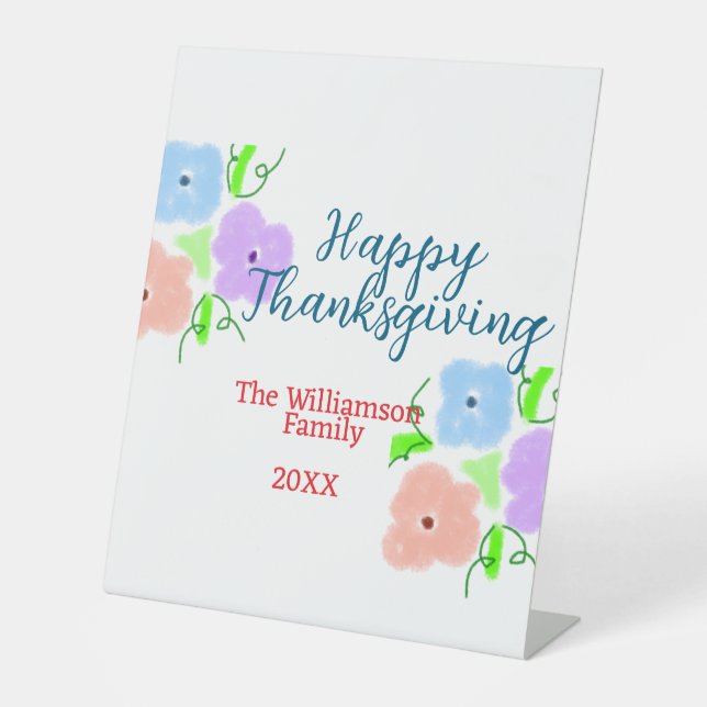 Expositor En L Azul morado rosa feliz acción de gracias agregar f (Anverso)