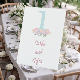 Expositor En L Azules florales, pastel rosa Primer regalo de cump