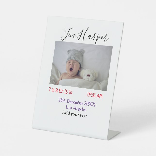 Expositor En L Baby birth stats add name place date keepsake memo (Anverso)