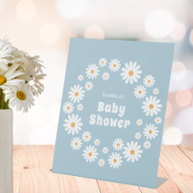 Baby Boy Shower Flower Power Daisy Wreath Blue